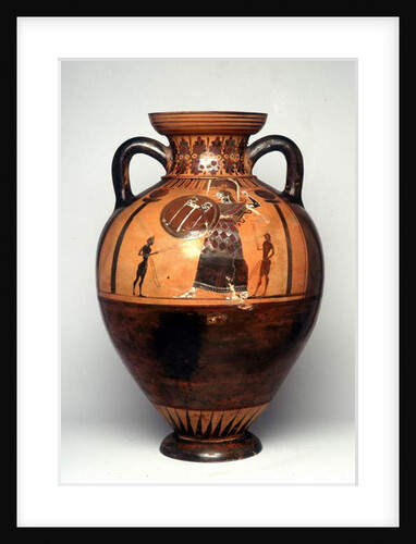 Black figure vase depicting Athena brandising a shield and spear, 550 BC by Greek school