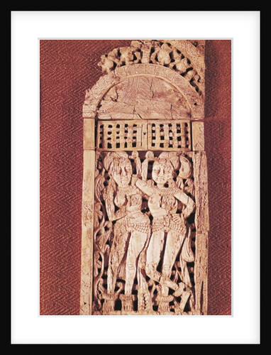 Carved Indian plaque depicting two female figures under a torana by School Afghan