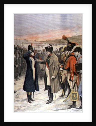 Napoleon Bonaparte presenting the female officer, Marie Schellinck with a medal on the battlefield by Lionel Noel Royer