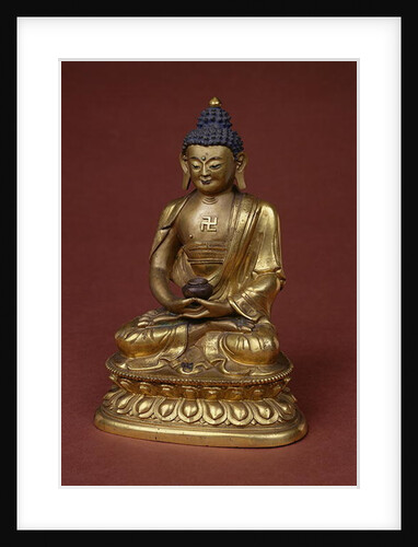 Buddha Amitayus seated in meditation holding the vase of nectar in his lap by Tibetan School