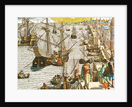 Departure from Lisbon for Brazil, the East Indies and America by Theodor de Bry