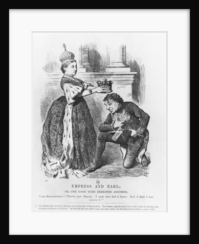 Disraeli given a peerage by Queen Victoria in 1876 by John Tenniel