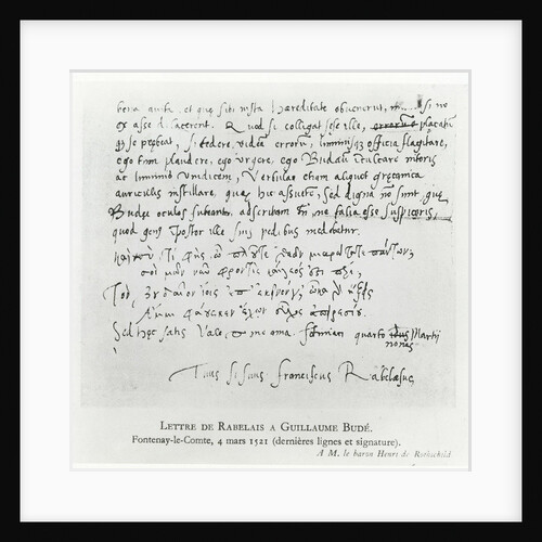 Letter from François Rabelais to Guillaume Budé dated 4 March 1521 by French School