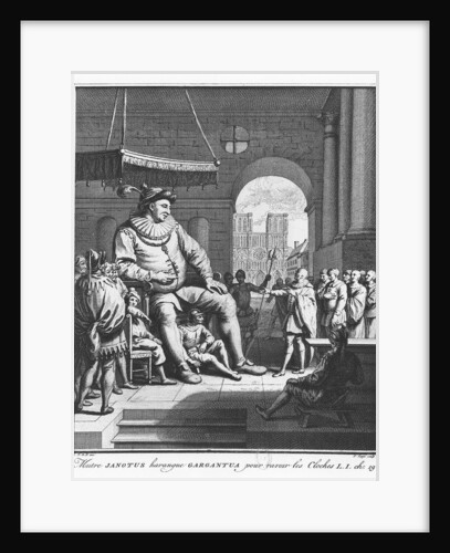 Master Janotus harangues Gargantua to give back the bells by Pierre Tanje