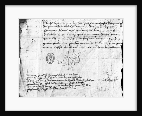 Signature of Louis XI on a letter to the Governor of Anjou, dated 3 July 1472 by French School