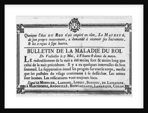 Medical bulletin about the illness of Louis XV by French School
