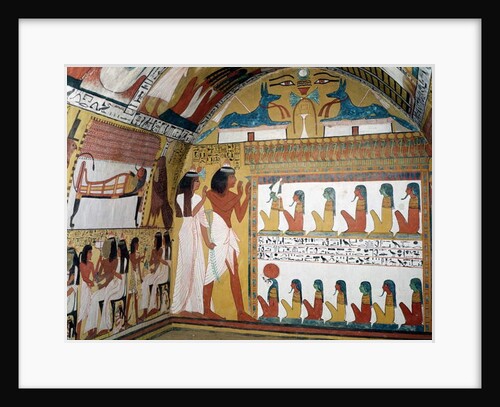 Sennedjem and his wife facing a naos containing twelve divinities by Egyptian 19th Dynasty