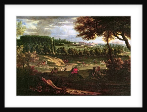 Louis XIV Hunting at Marly with a a View of Chateau Vieux de Saint Germain by Pierre-Denis (attr.to) Martin