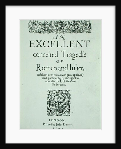 Title Page from 'Romeo and Juliet' by William Shakespeare 1597 by English School
