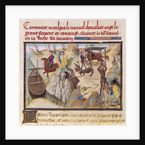 Ms 5072 fol.37v Maugis Fighting the Serpent and Gaining the Enchanted Horse, Bayard by Loyset Liedet