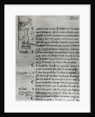 Page from 'The Register of the Council of the Parliament of Paris' depicting Joan of Arc, 10th May 1429 by French School