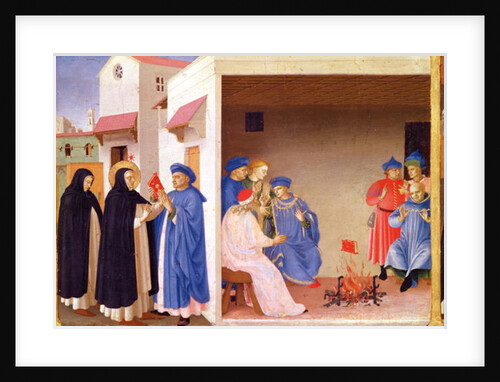 The Coronation of the Virgin, detail of St. Dominic giving back the book to the the Albigensians, c.1430-32 by Fra (c.1387-1455) Angelico