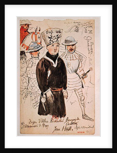 John Huss with two soldiers on the way to his execution, 6 July 1415, after a drawing by Ulrich Reichenthal 1861-68 by Alfred Mouillard