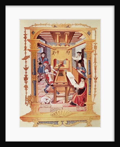 Interior of a 16th century printing works by (after) French School