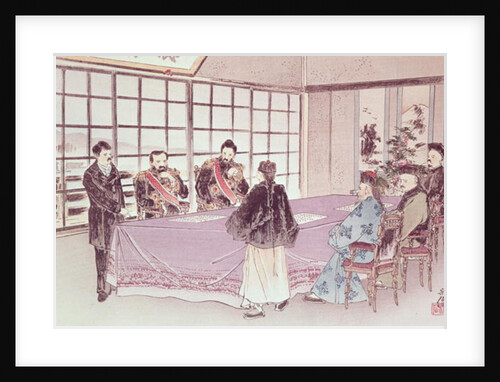 The Japanese ministers I-Tso and Mou-Tsou discuss with the Chinese envoy Ri-Ko-Sho the conditions of the Shimonoseki truce, 16th April 1895 by School Chinese