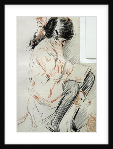 Paulette Reading Sitting on her Toy Dog by Paul Cesar Helleu