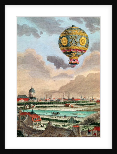 View from the terrace of Monsieur Franklin at Passy of the first flight under the direction of Monsieur de Montgolfier, 21st November 1783 by French School