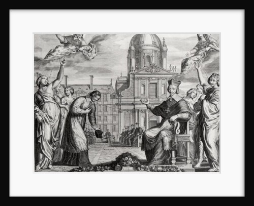 Robert de Sorbon and Cardinal Richelieu in Front of the Sorbonne by Matthaus the Elder Merian (after)