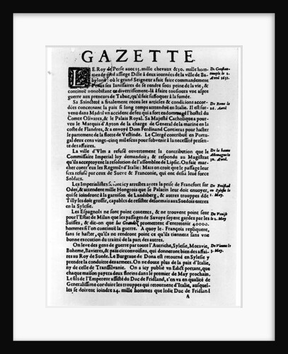 Page of text from 'La Gazette' describing the siege of a town near Babylon by the King of Persia, 1632 by Theophraste Renaudot