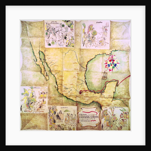 Map of the route followed by Hernando Cortes during the conquest of Mexico by Mexican School