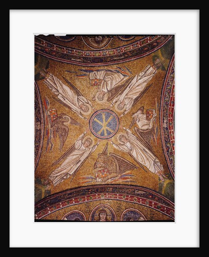 Four angels with the symbols of the evangelists surrounding the chi-rho monogram of Christ by Byzantine School