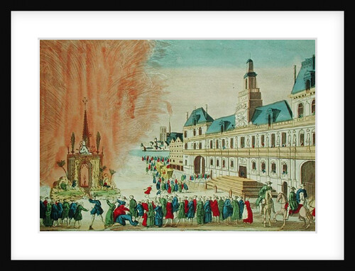 Fireworks in front of the Hotel de Ville in Paris celebrating the Peace of Versailles, 1783 by French School