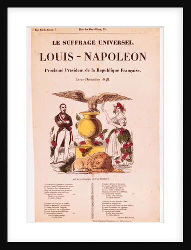Illustrated lyric sheet for 'Le Suffrage Universel, Louis-Napoleon proclame president de la Republique francaise', 1848 by French School