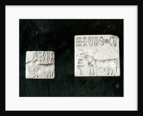 Two decorated seals depicting a zebu and a bull, from Mohenjodaro, Protohistoric by Harappan Harappan