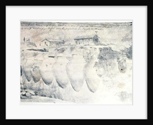 Sketch of a shop with nine giant amphorae in the lower levels of the Temple of Minerva by Heinrich Schliemann