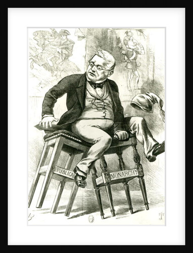 Caricature of Adolphe Thiers between two stools by English School