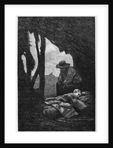 Jean Valjean watching over Cosette asleep by Gustave Brion