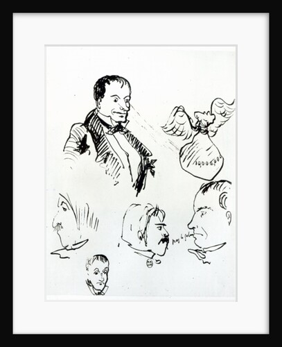 Three self portraits and profiles of Jules Champfleury and Charles Asselineau c.1857-58 by Charles Pierre Baudelaire