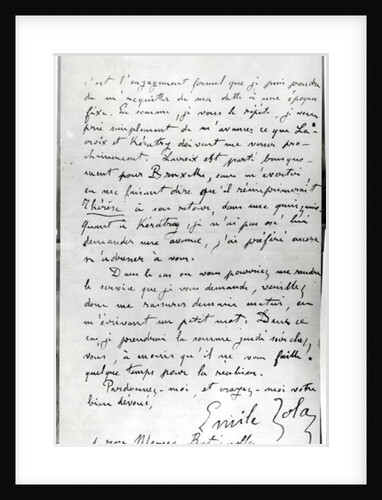 Letter from Zola to Edouard Manet 1868 by Emile Zola