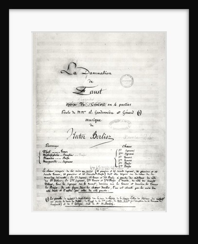Title page of 'La Damnation de Faust' by Hector Berlioz 1846 by French School