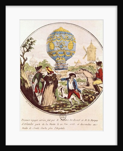 The First Aerial Voyage by Monsieur Francois Pilatre de Rozier and the Marquis of Arlandes from Muette to the Windmill at Croule-Barbe by De Frene