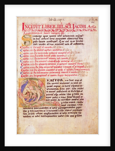 Historiated initial 'Q' depicting three dragons, first page of the Pilgrim's Guide of St. James of Compostela by Spanish School