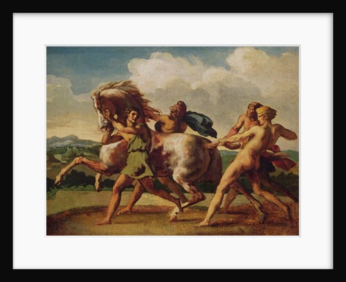 Slaves stopping a horse, study for 'The Race of the Barbarian Horses', 1817 by Theodore Gericault