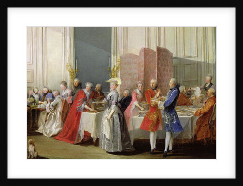 English Tea in the Salon des Quatre Glaces at the House of the Prince de Conti Palais du Temple, detail of the guests, 1766 by Michel Barthelemy Ollivier or Olivier