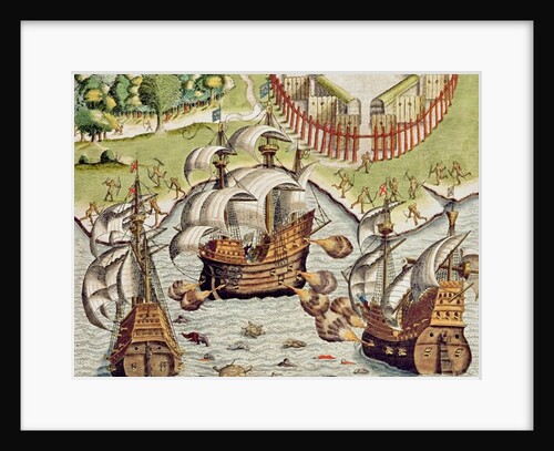 Naval Battle between the Portuguese and French in the Seas off the Potiguaran Territories by Theodor de Bry
