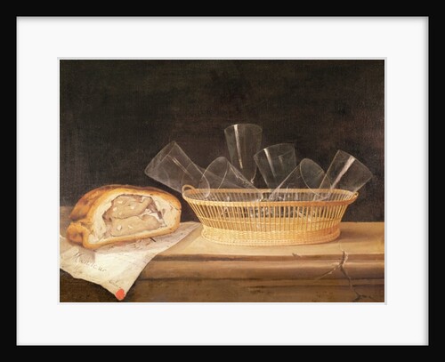 Basket of Glasses and a Meat Pie, before 1630 by Sebastian Stoskopff