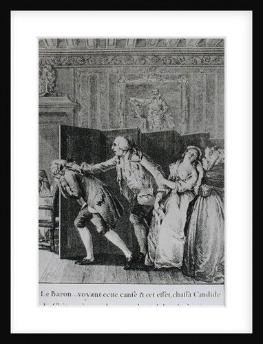 Illustration from chapter 1 of 'Candide' by Francois Voltaire engraved by Jean Dambrun 1787 by Jean Michel the Younger Moreau