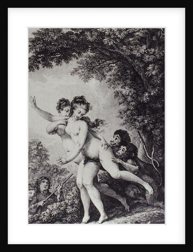The cries proceeded from two young women who were tripping disrobed among the mead, while two monkeys followed close at their heels biting at their limbs by Charles Monnet