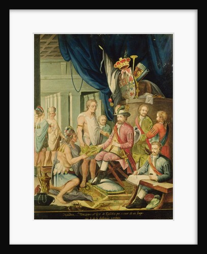 Montezuma Declares his Allegiance to the King of Spain before Cortes by Spanish School