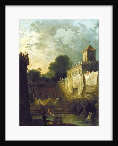 Washerwomen in the Moat of an Italian Villa by Hubert Robert