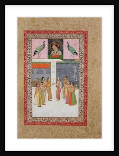Portrait of Djahangir two birds and noble women in conversation by Indian School