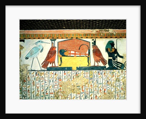 Mummy on a funeral bed with various divinities by Egyptian 19th Dynasty