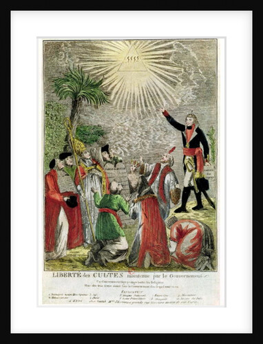 Freedom of Worship during the period of Napoleon's consulship, depicting Napoleon pointing towards the Supreme Being, 1799 by Anonymous