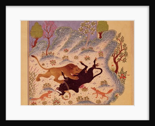 A Lion Attacking and Killing a Bull by Persian School