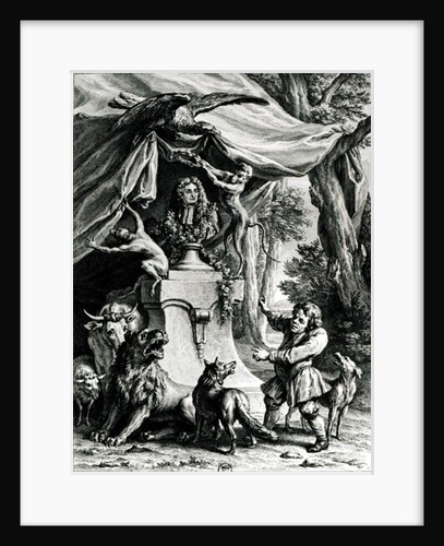 Allegorical portrait of Jean de La Fontaine surrounded by animals from his fables by Jean-Baptiste Oudry