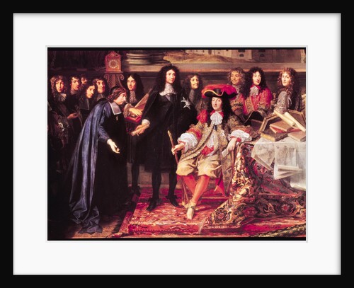 Jean-Baptiste Colbert Presenting the Members of the Royal Academy of Science to Louis XIV detail of the central part, c.1667 by Henri Testelin